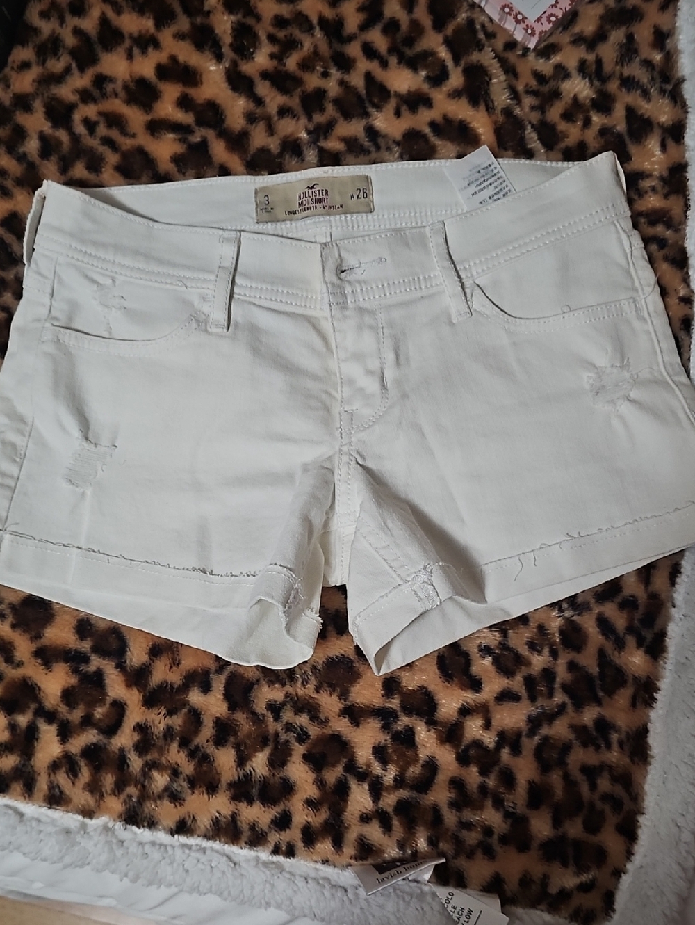 Hollister White Low-Rise Distressed Denim Shorts